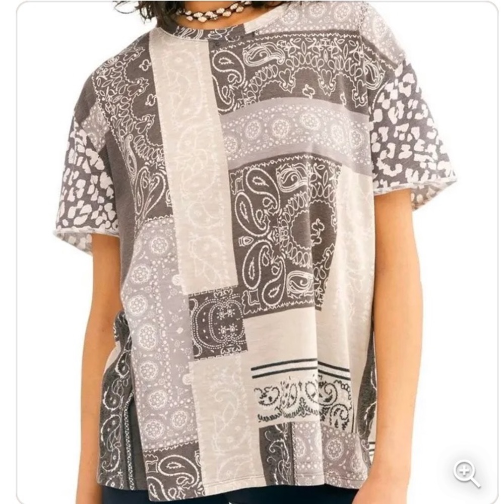 We The Free Patchwork Paisley Short Sleeve Tee in Gray and White - Picture 2 of 8
